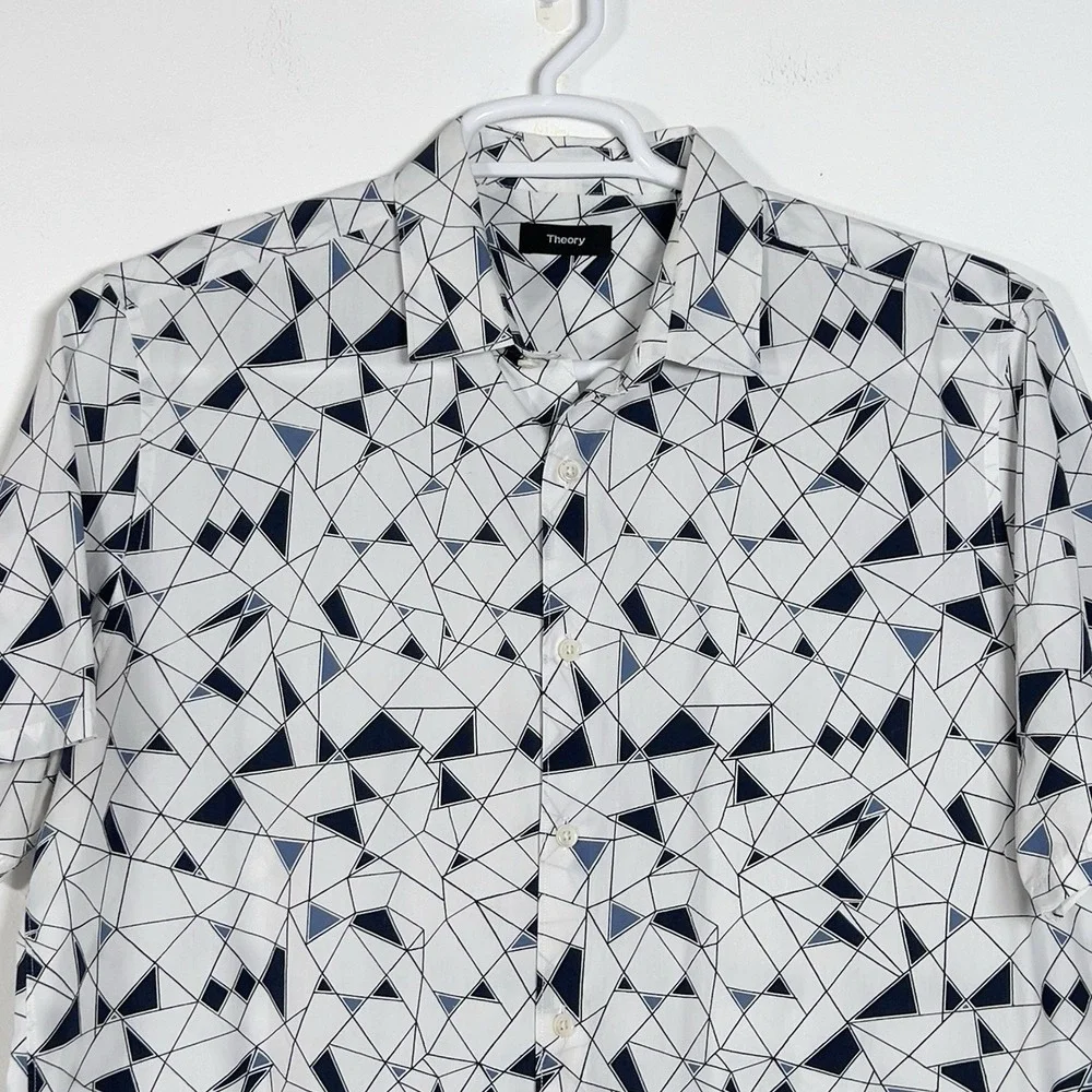Theory Short Sleeve Shirt Mens Size‎ XL White Abstract Print